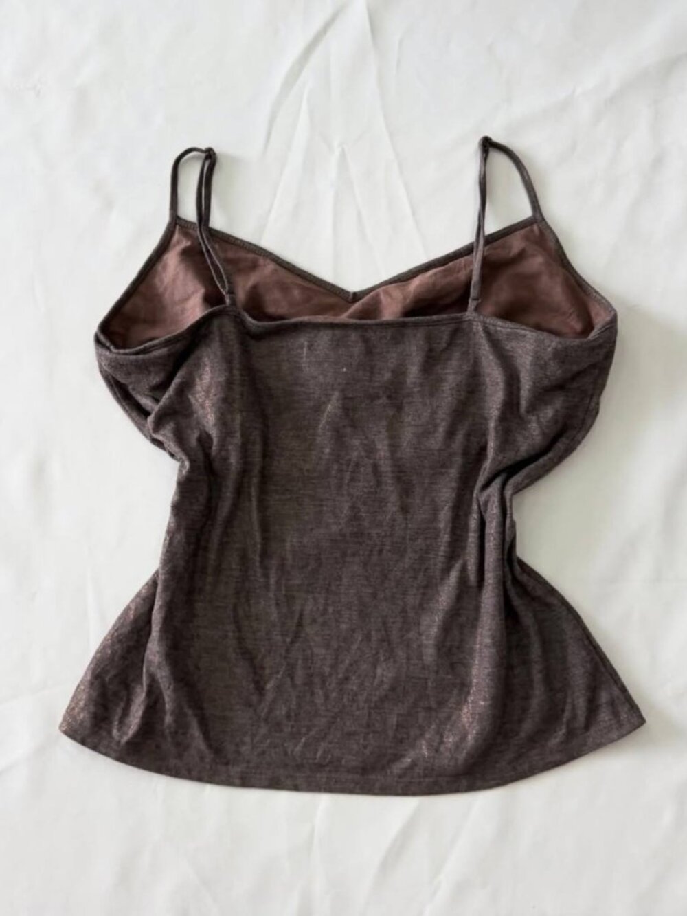 Y2K Brown Gray Satin Cami Top Ruched Front Spaghetti Strap 90s Vintage - Picture 4 of 5